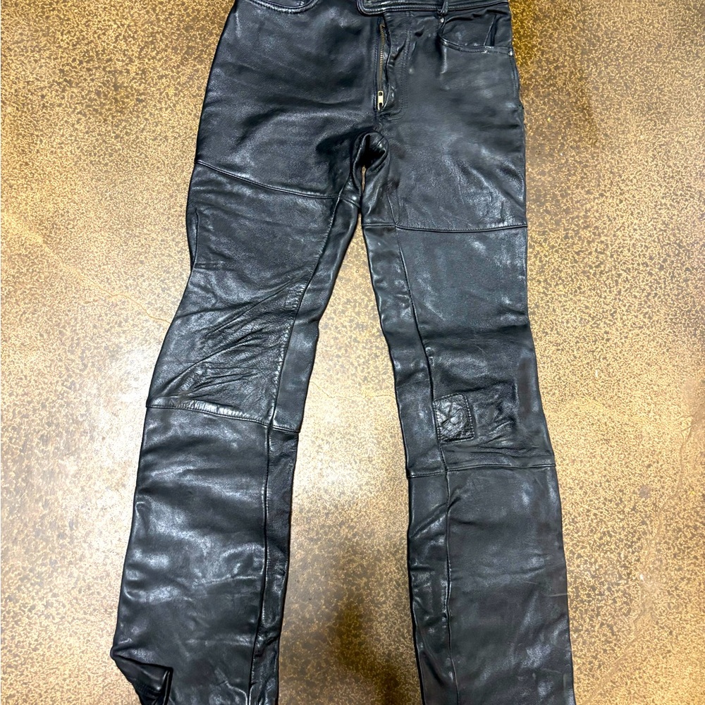 Women’s Straight Leg Leather-Look Jeans - Black